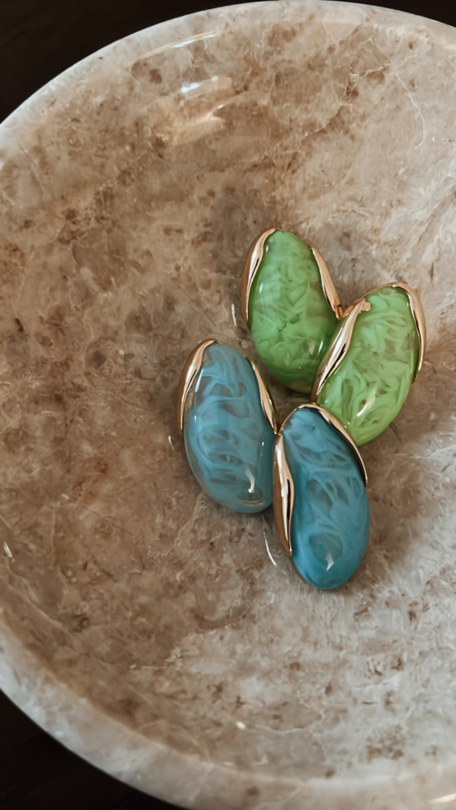 Marble Oval Earrings in Blue