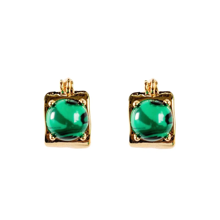 Square Green and Gold Huggie Earrings