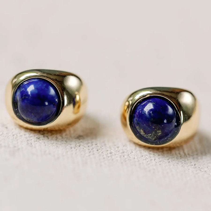 Lapis and Gold Huggie Earrings