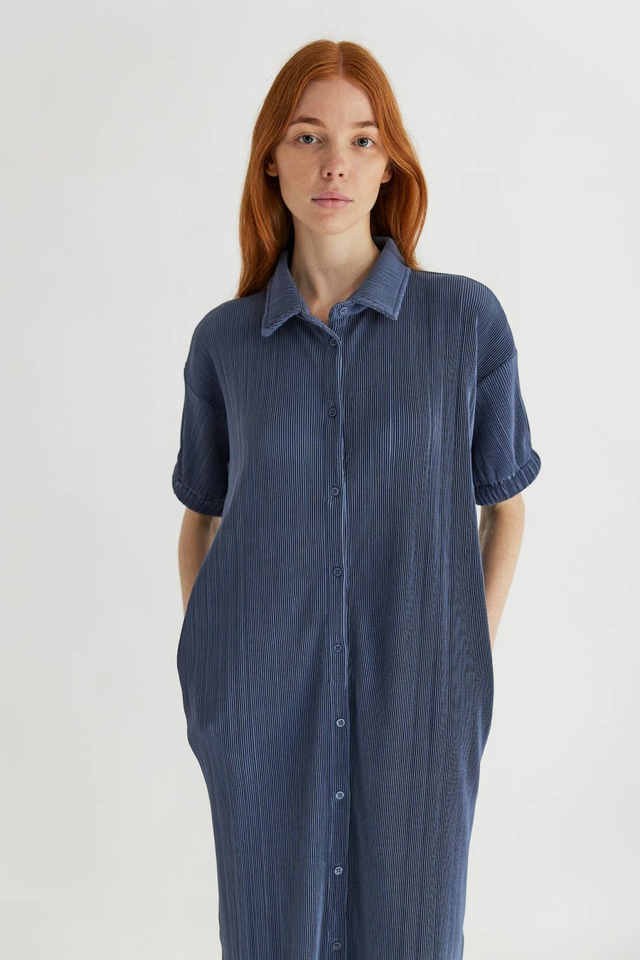 Plisse Button Down Dress/Duster