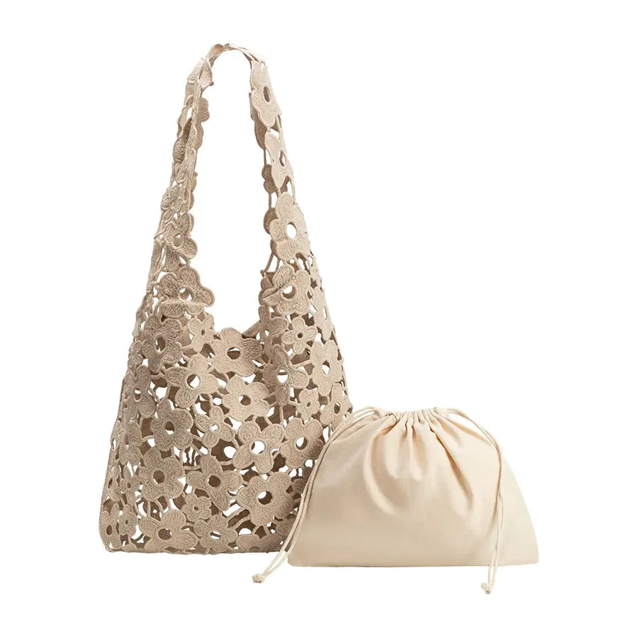Floral Shoulder Bag in Taupe