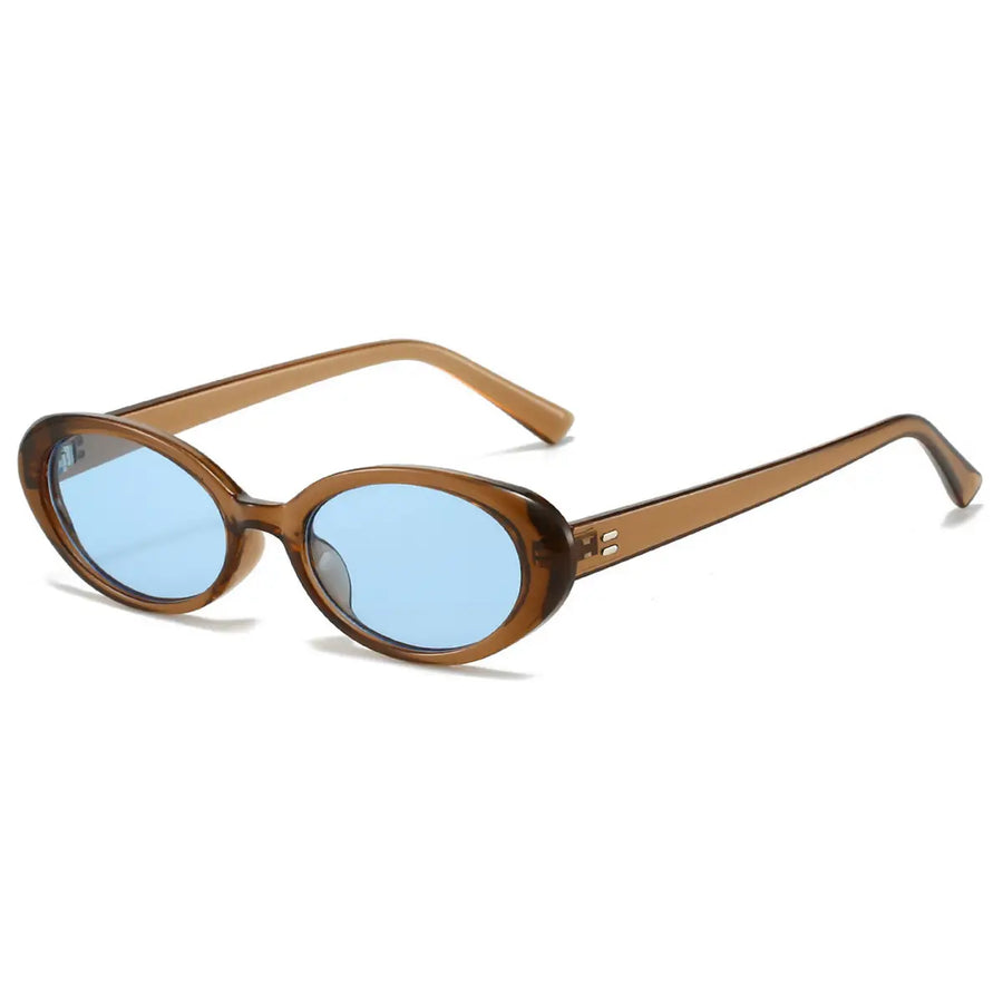 Skinny Oval Sunglasses in Khaki/Blue