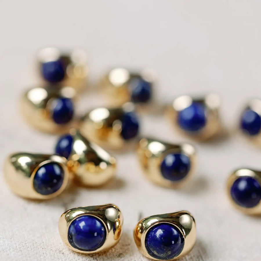 Lapis and Gold Huggie Earrings