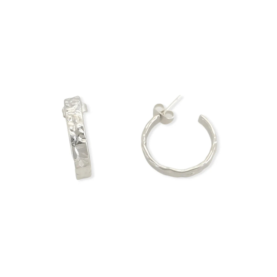 Hammered Hoop Earrings in Silver