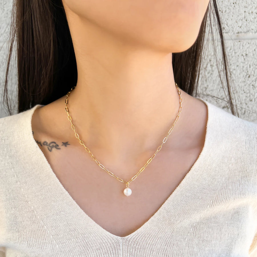 Paperclip Necklace with Pearl
