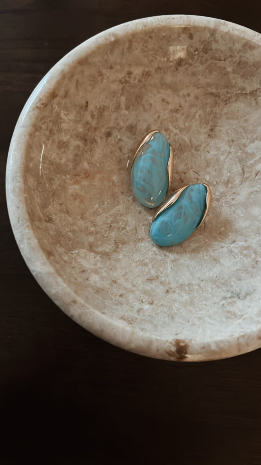 Marble Oval Earrings in Blue