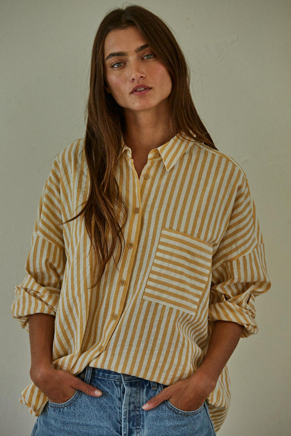 Striped Button Up in Yellow