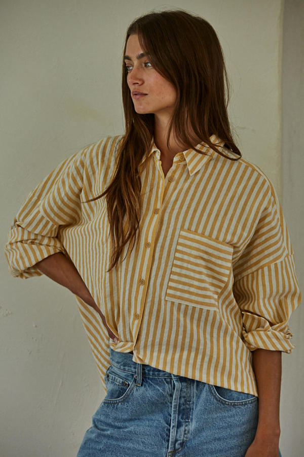 Striped Button Up in Yellow