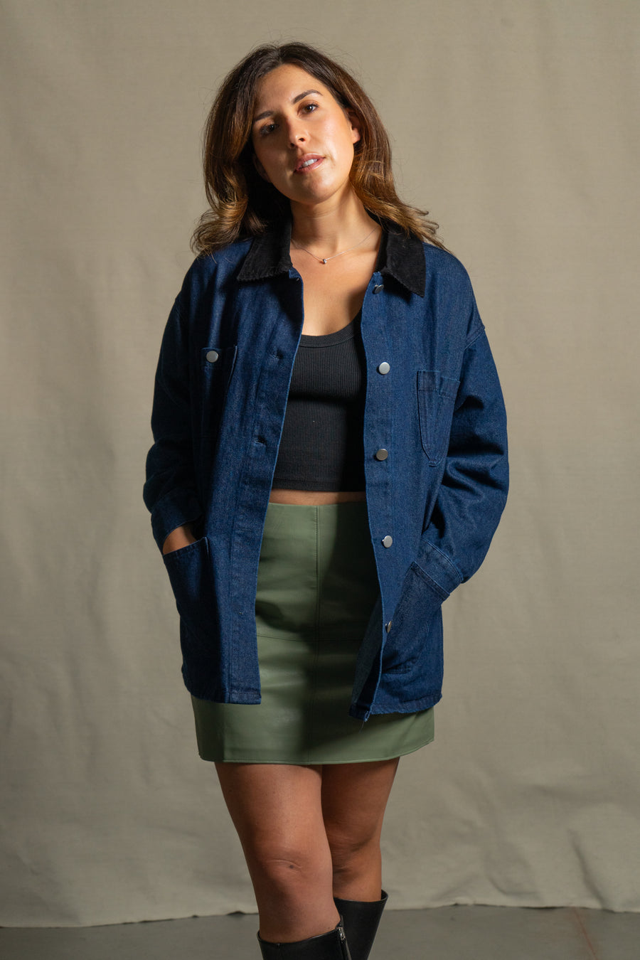 Corduroy Collar Jacket in Denim