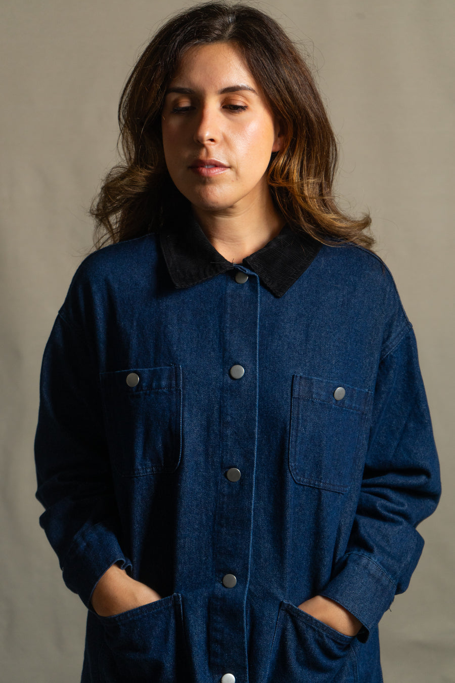 Corduroy Collar Jacket in Denim