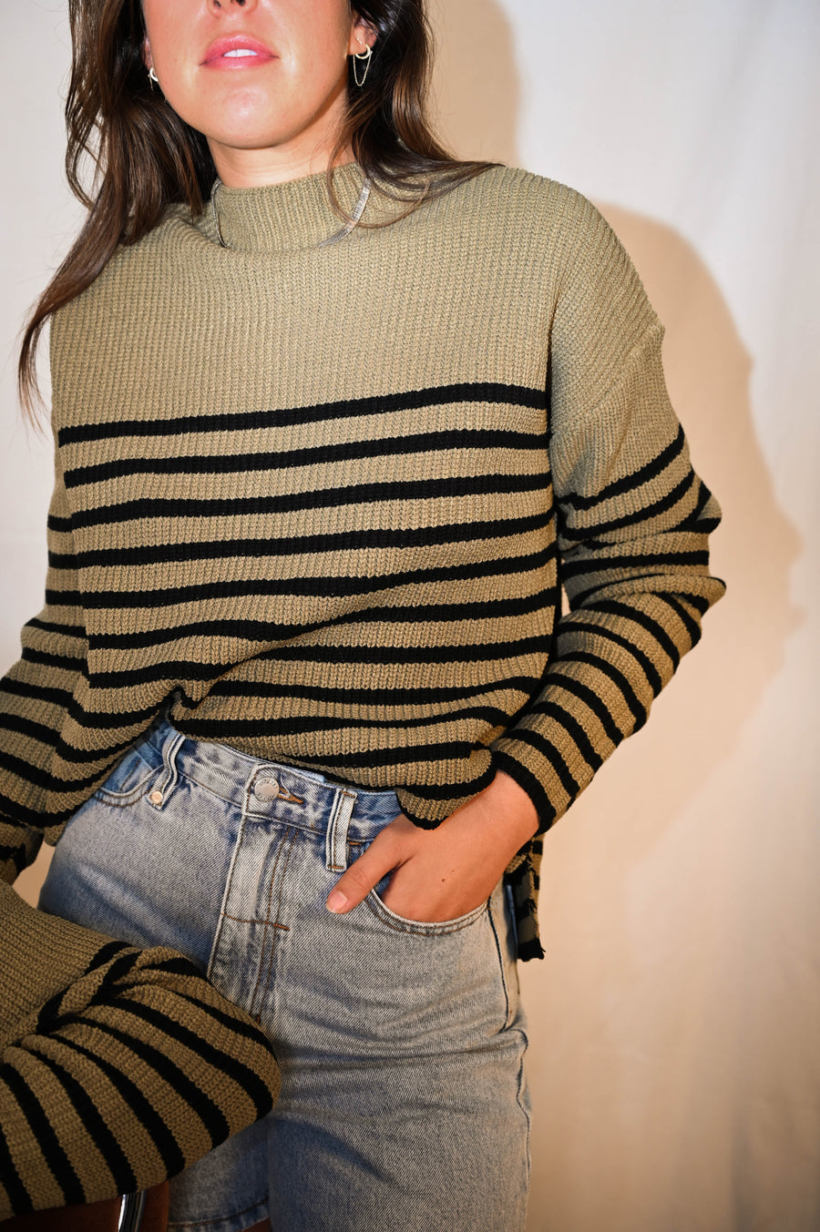 Striped Sweater in Olive