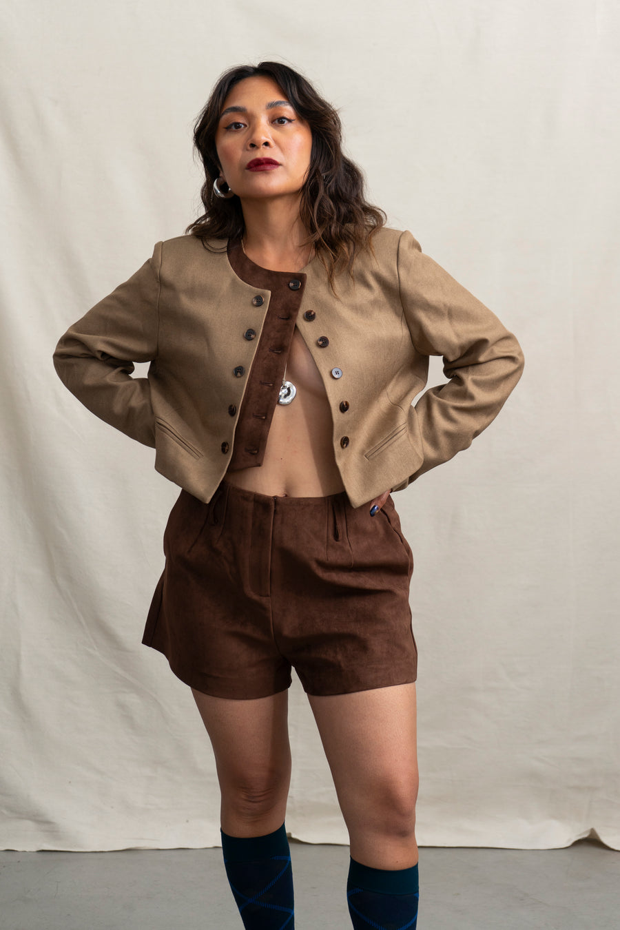 Cropped Jacket with Suede Details