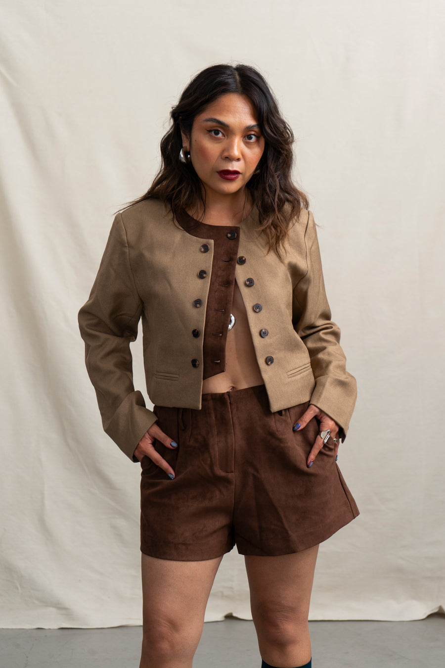 Cropped Jacket with Suede Details