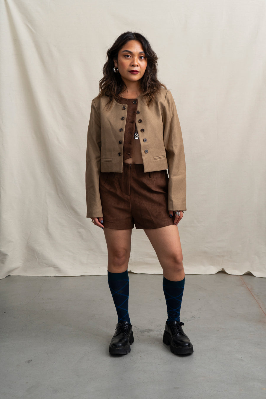 Cropped Jacket with Suede Details