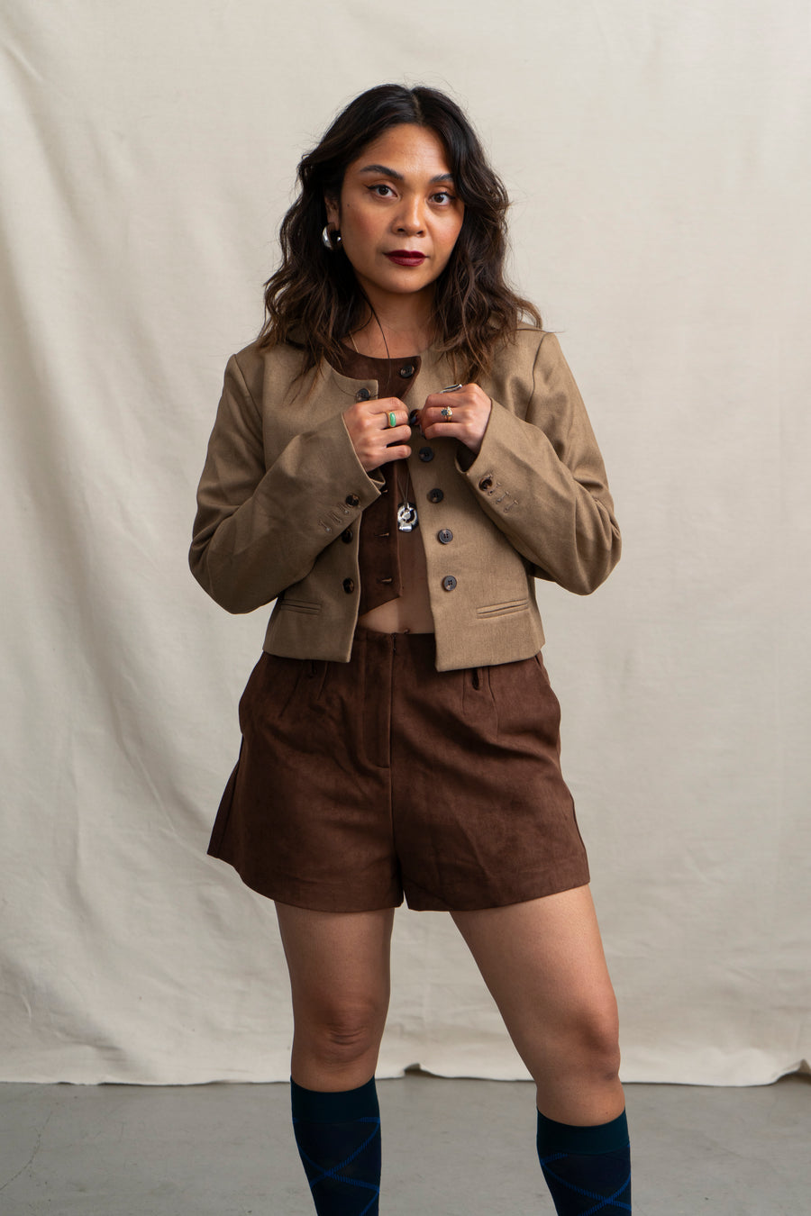 Cropped Jacket with Suede Details