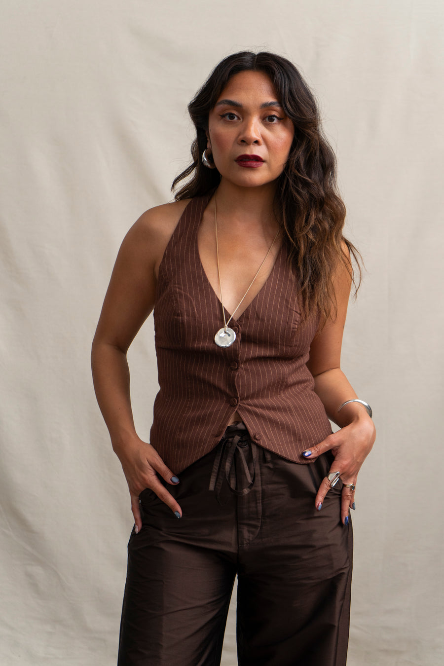 Pinstripe Halter Top Vest