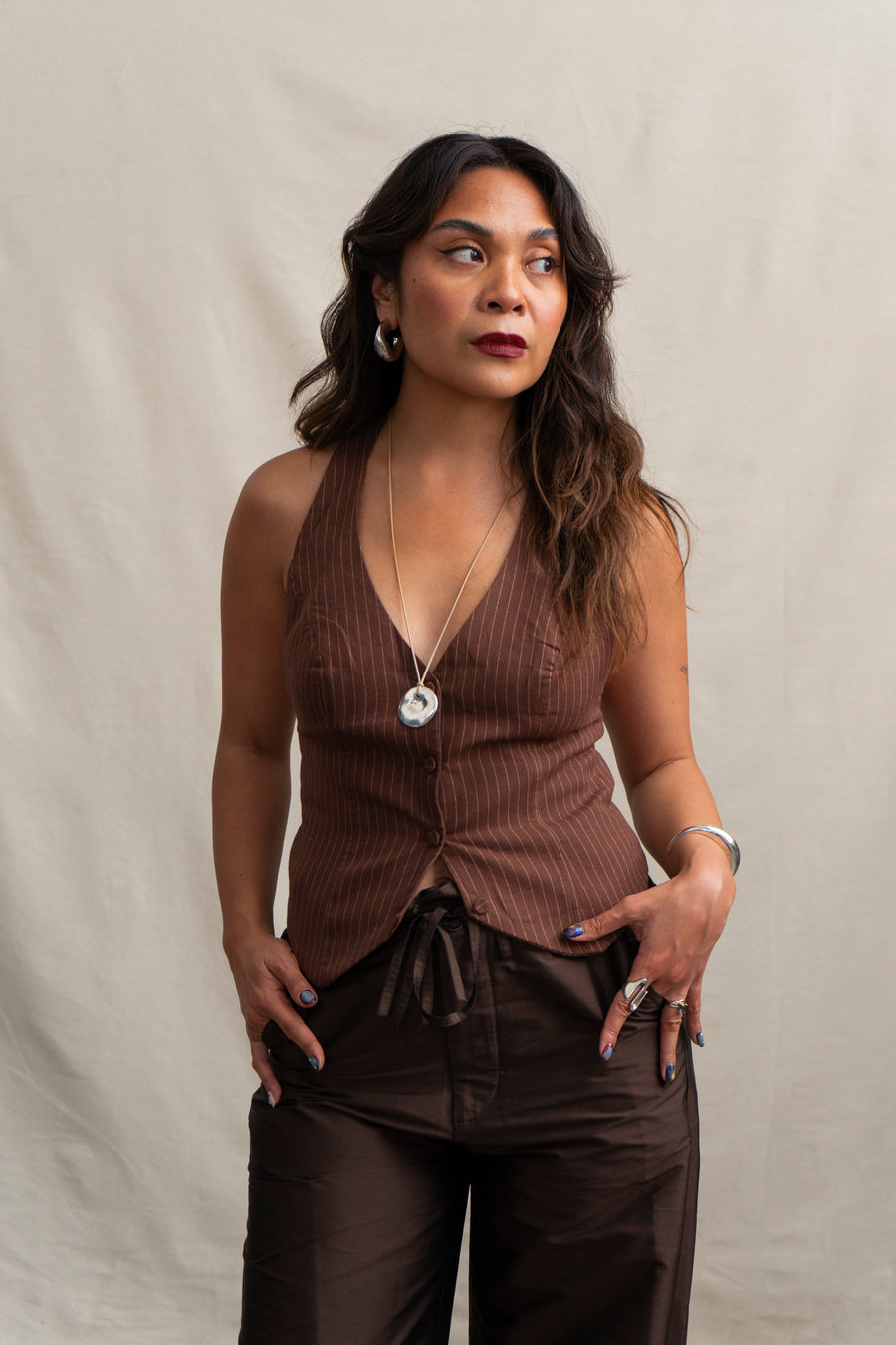 Pinstripe Halter Top Vest