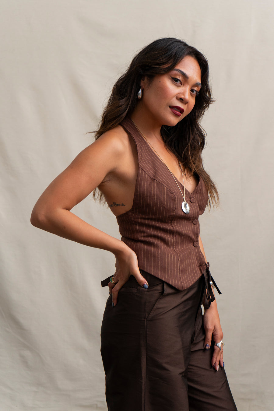 Pinstripe Halter Top Vest