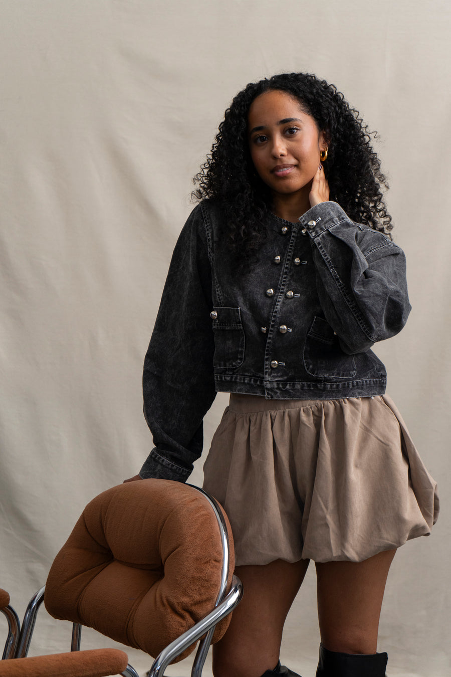 Cropped Jacket with Silver Details