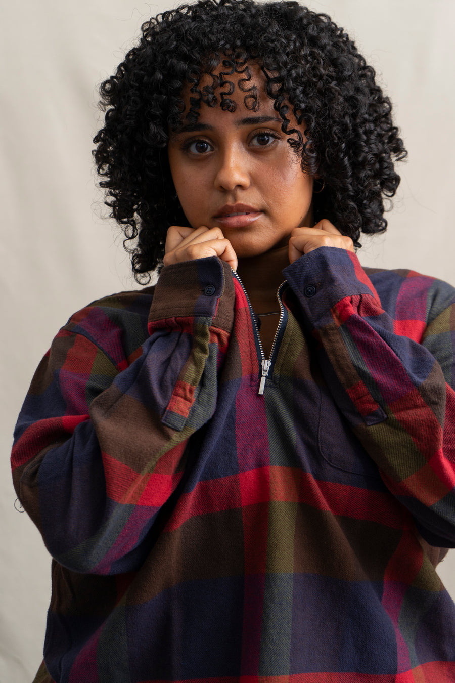 Far Afield Day Off Checked Zip Polo