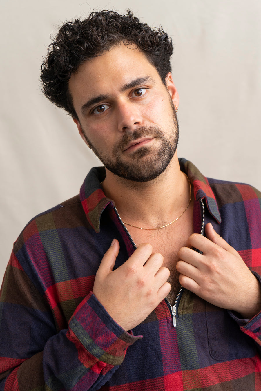 Far Afield Day Off Checked Zip Polo