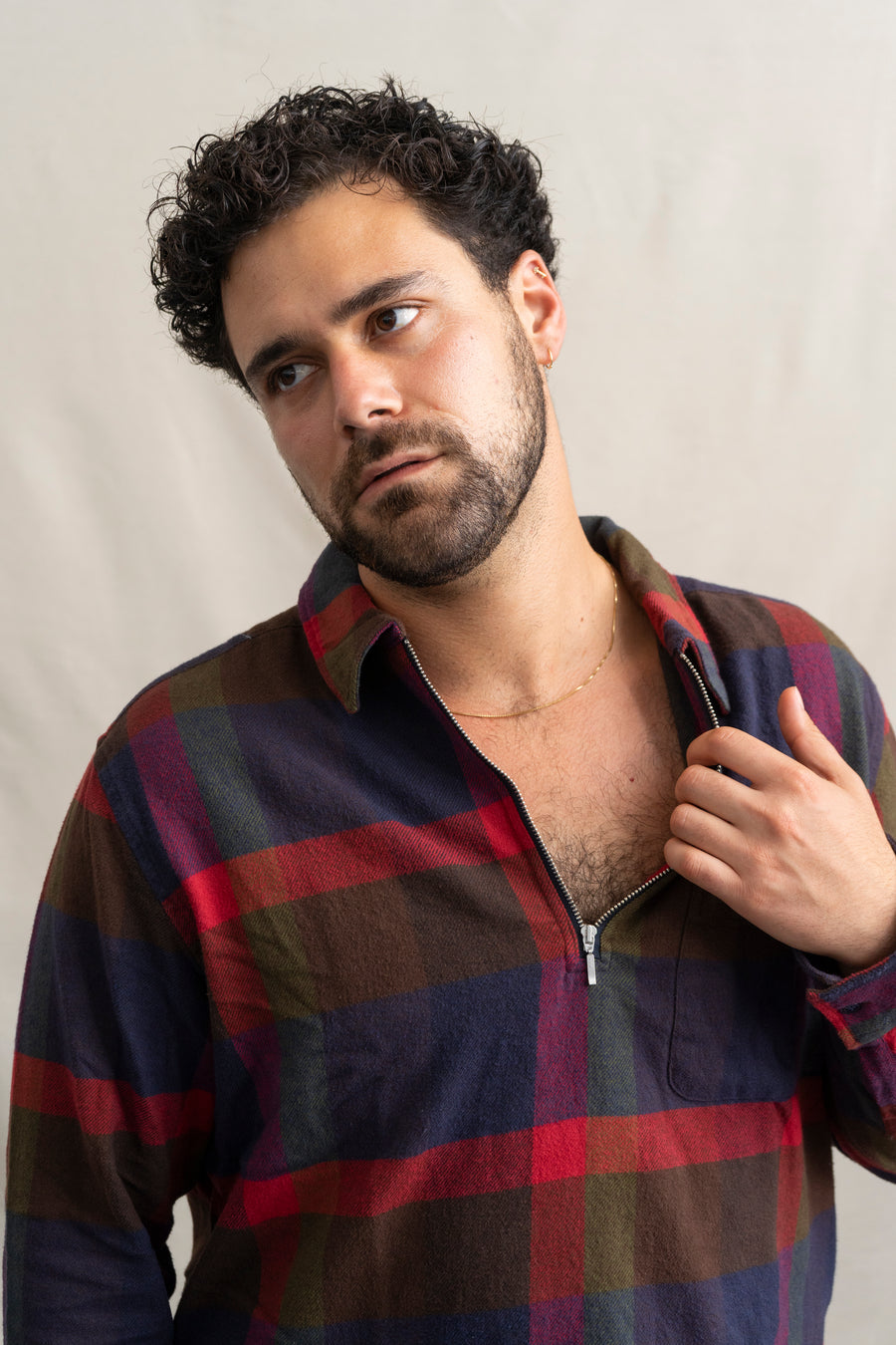 Far Afield Day Off Checked Zip Polo