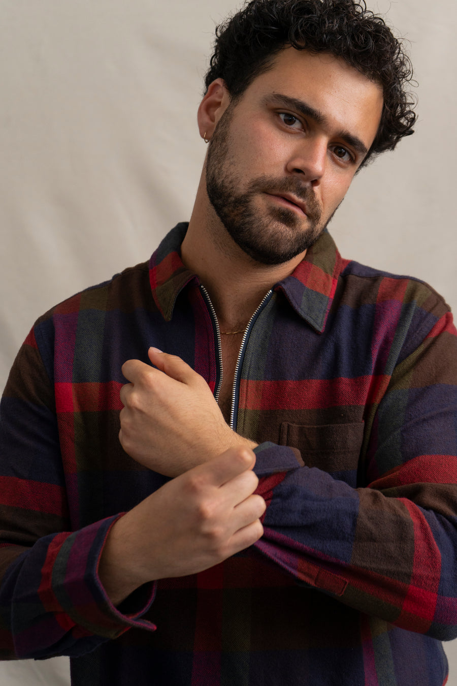 Far Afield Day Off Checked Zip Polo