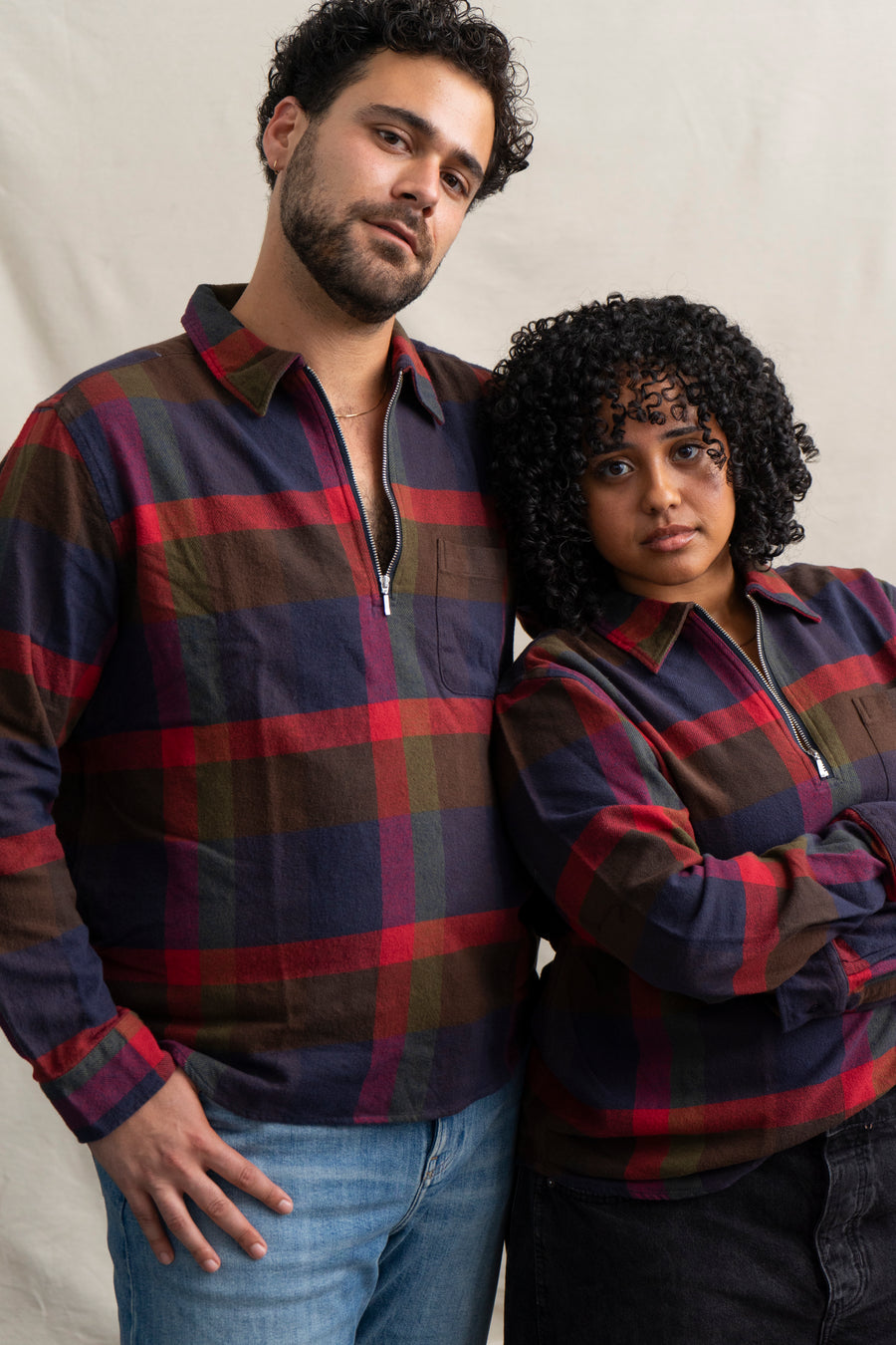 Far Afield Day Off Checked Zip Polo