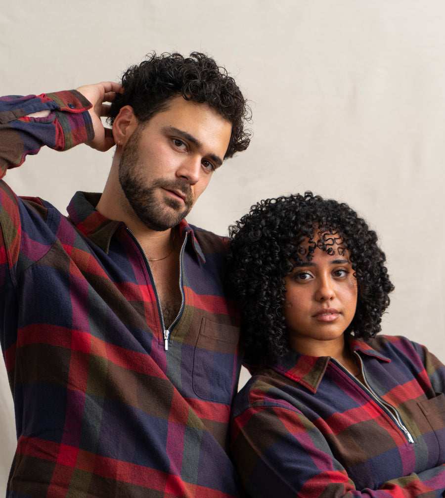 Far Afield Day Off Checked Zip Polo