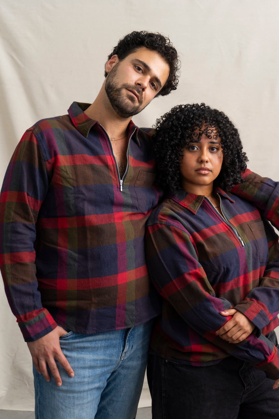 Far Afield Day Off Checked Zip Polo