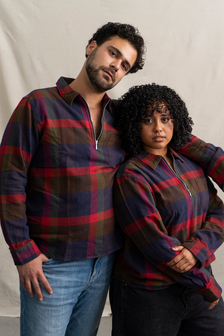 Far Afield Day Off Checked Zip Polo