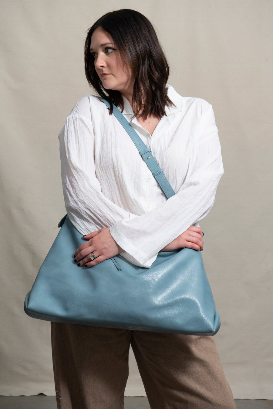 Slouchy Oversized Shoulder Bag in Blue