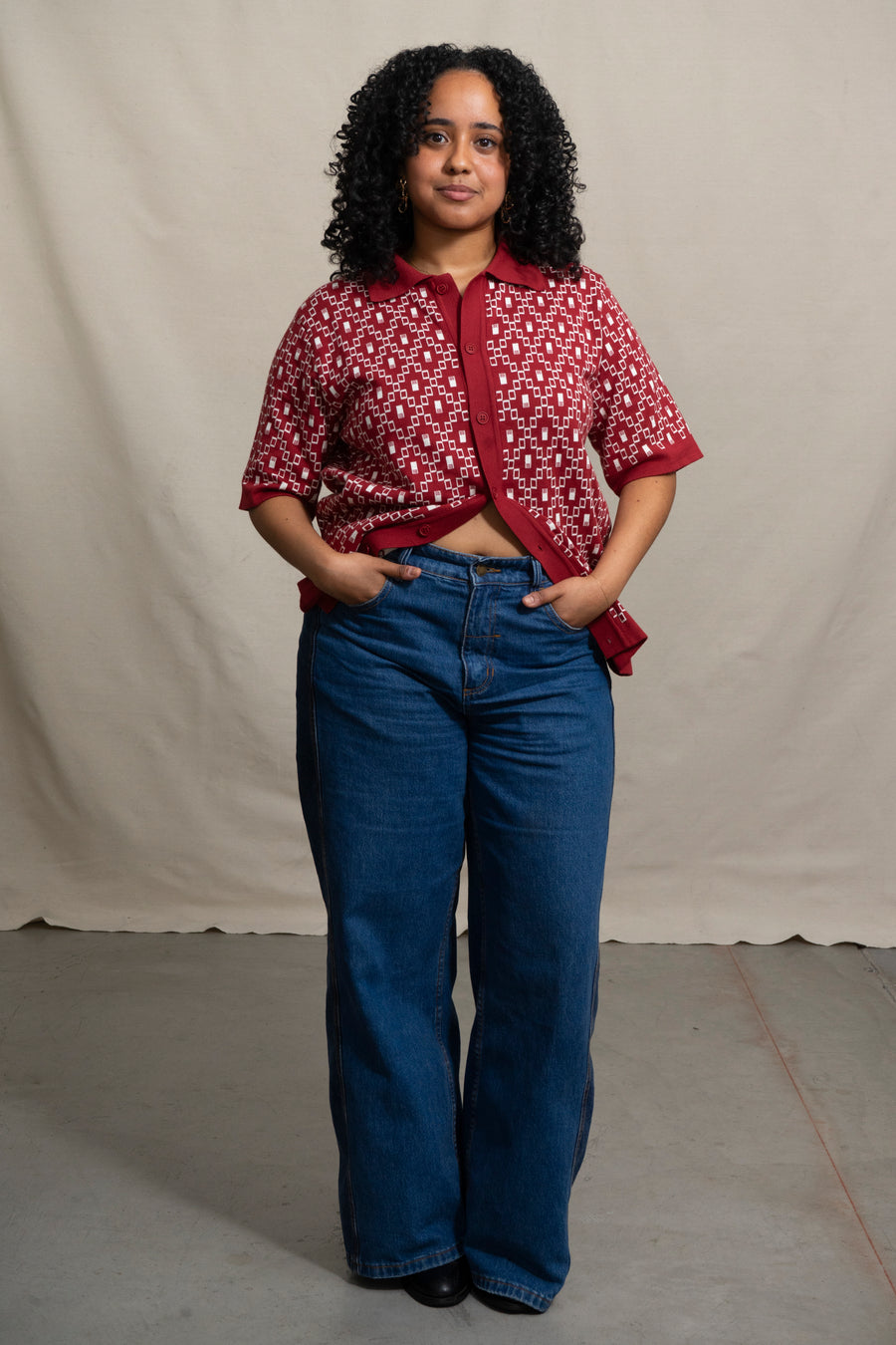 Far Afield Cardigan in Deep Red