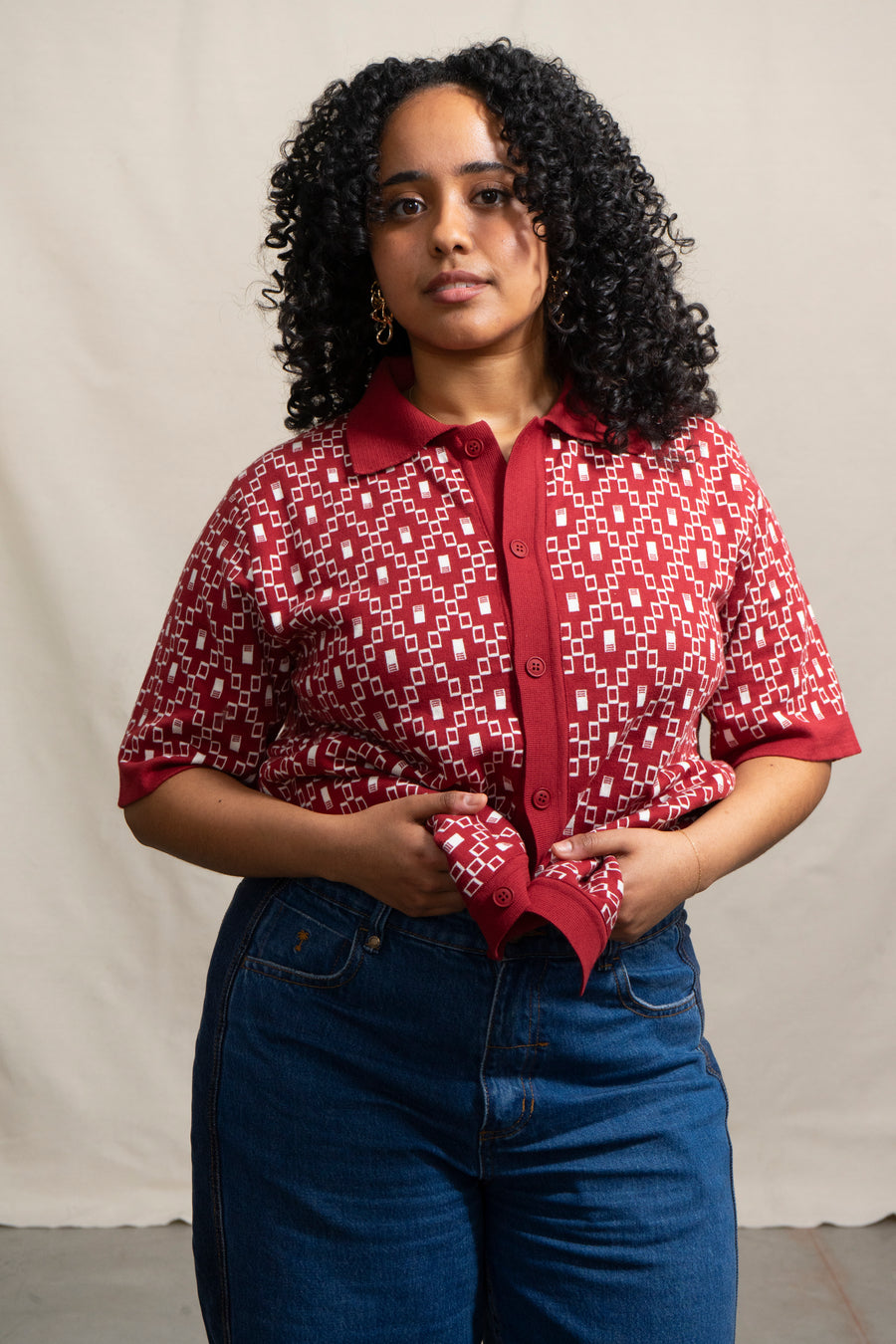 Far Afield Cardigan in Deep Red