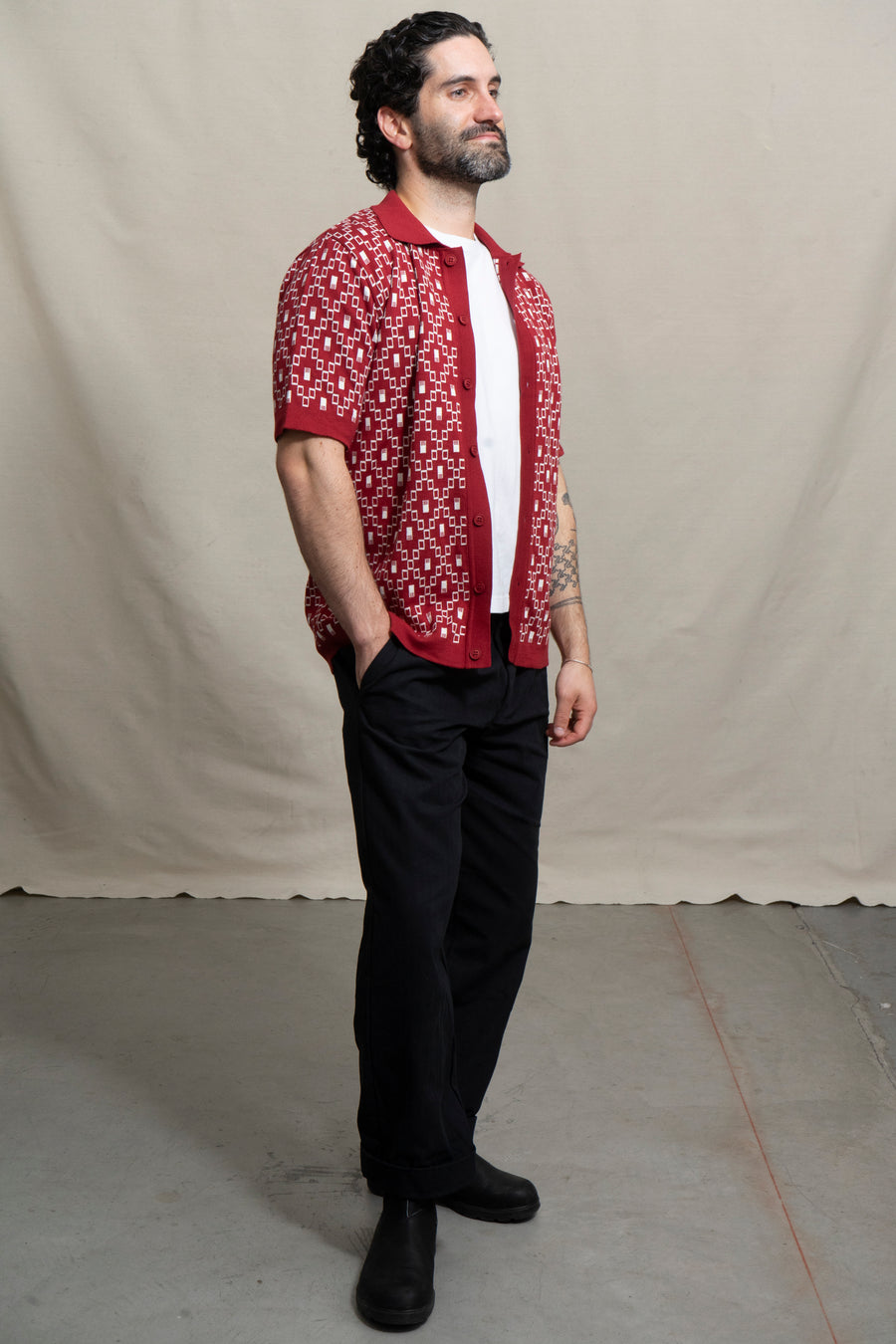 Far Afield Cardigan in Deep Red