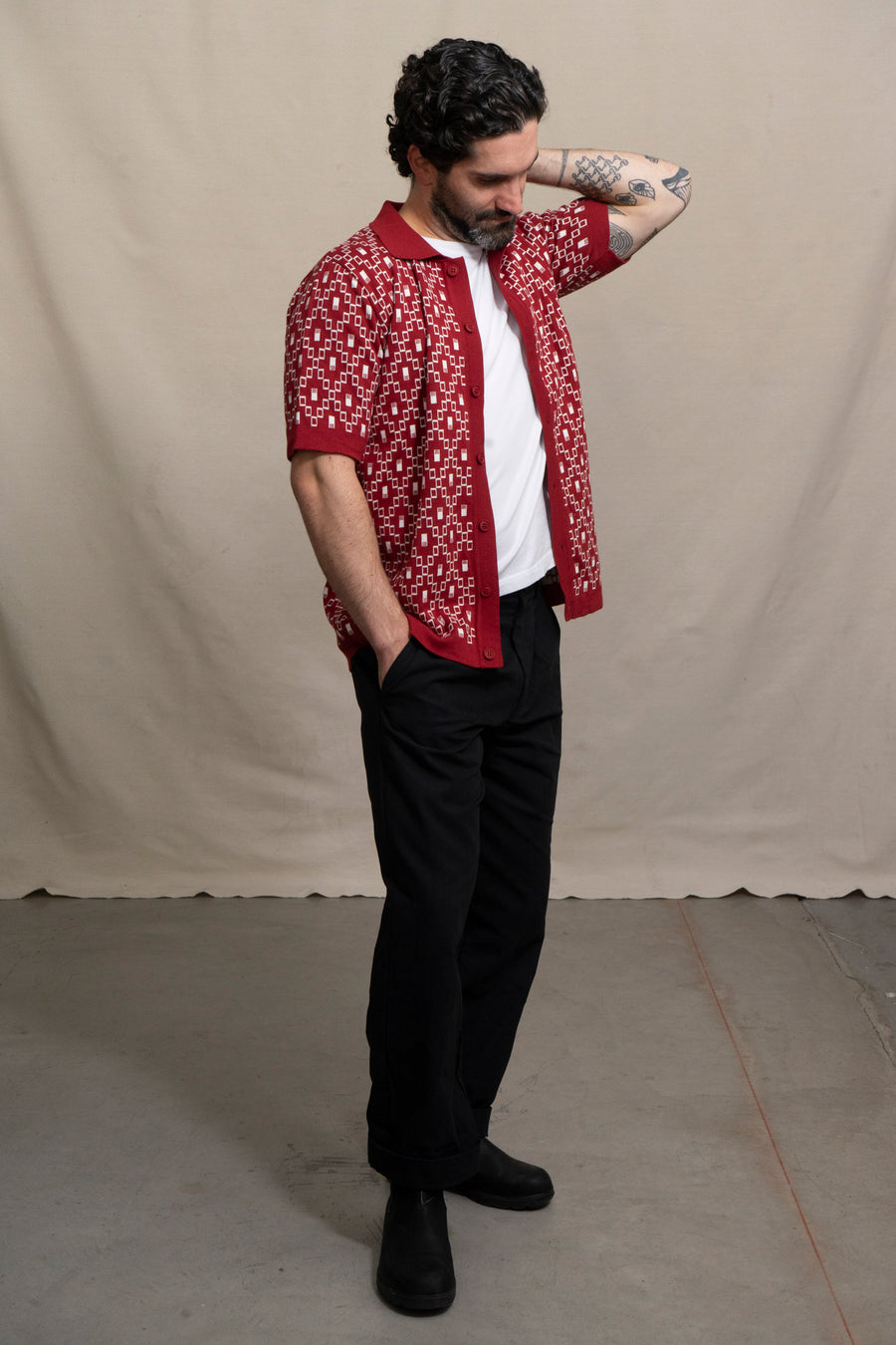 Far Afield Cardigan in Deep Red