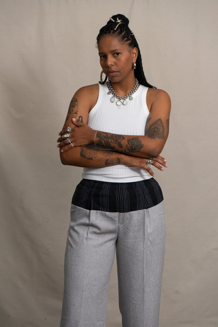 Contrast Pinstripe Trousers