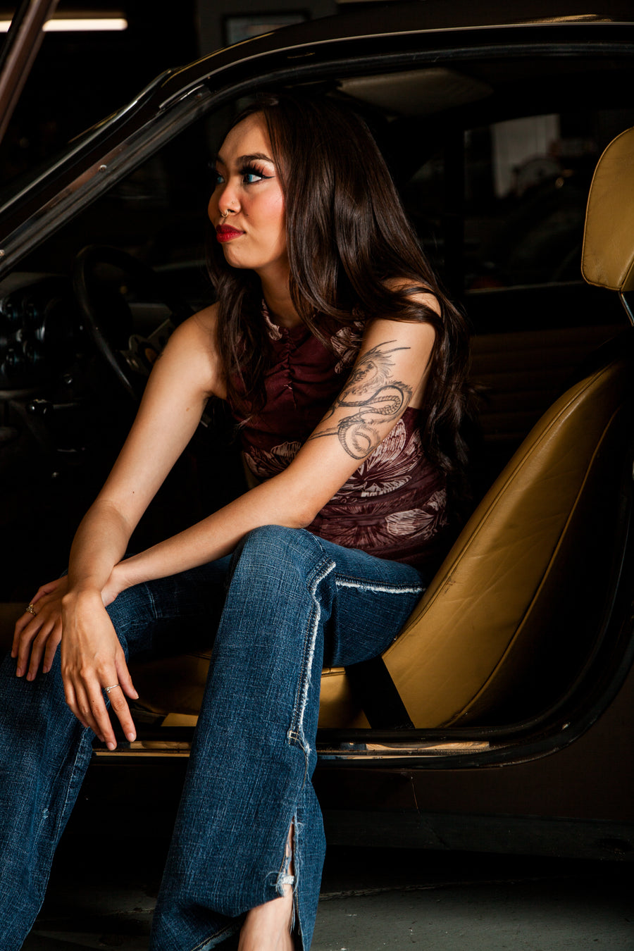 Ruched Mesh Tank Top