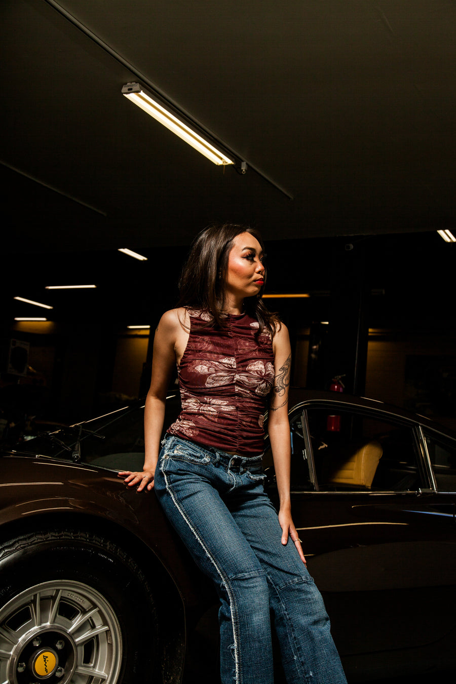 Ruched Mesh Tank Top