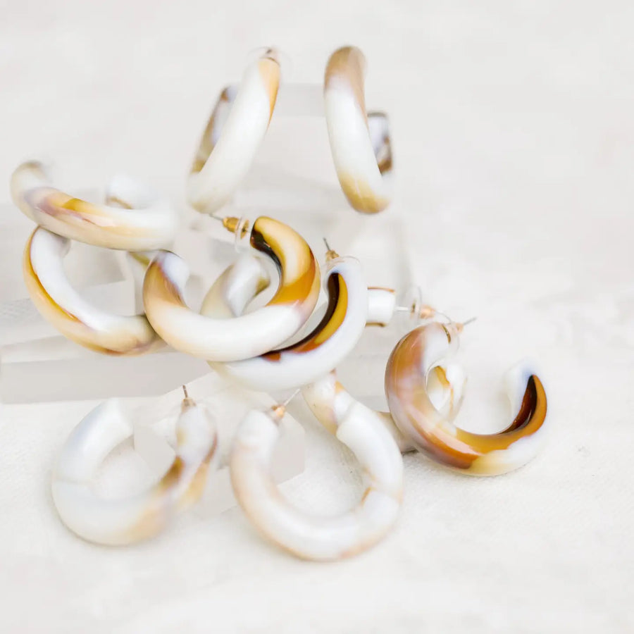 Chunky Marble Hoops in Latte