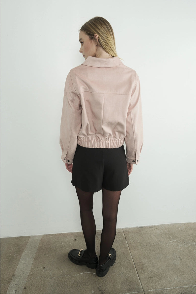 Suede Bomber Jacket in Light Pink