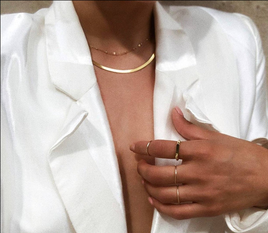 Thin Herringbone Necklace in Gold