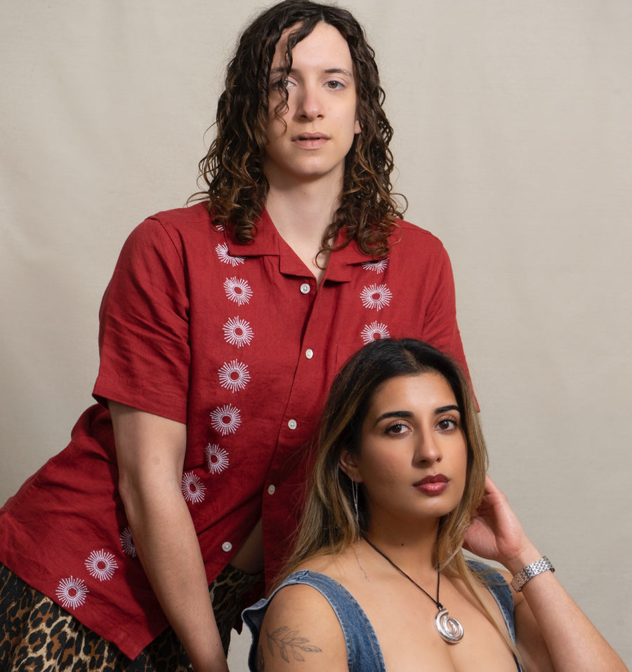 Far Afield Short Sleeve Button Up in Red