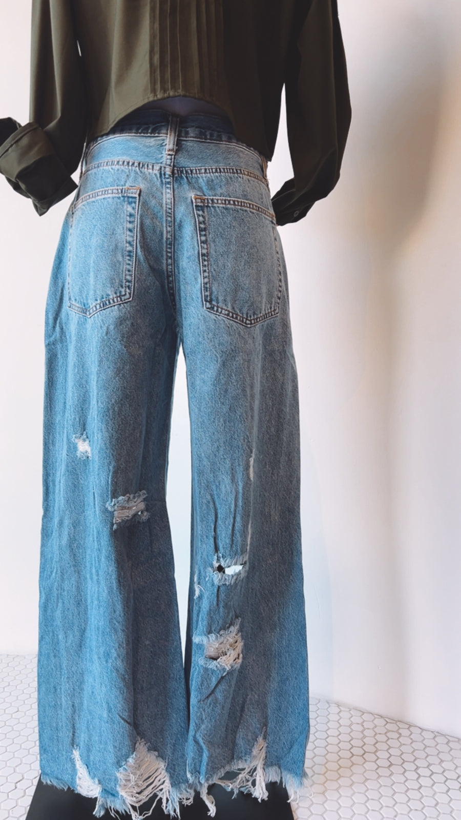 Distressed Wide Leg Denim