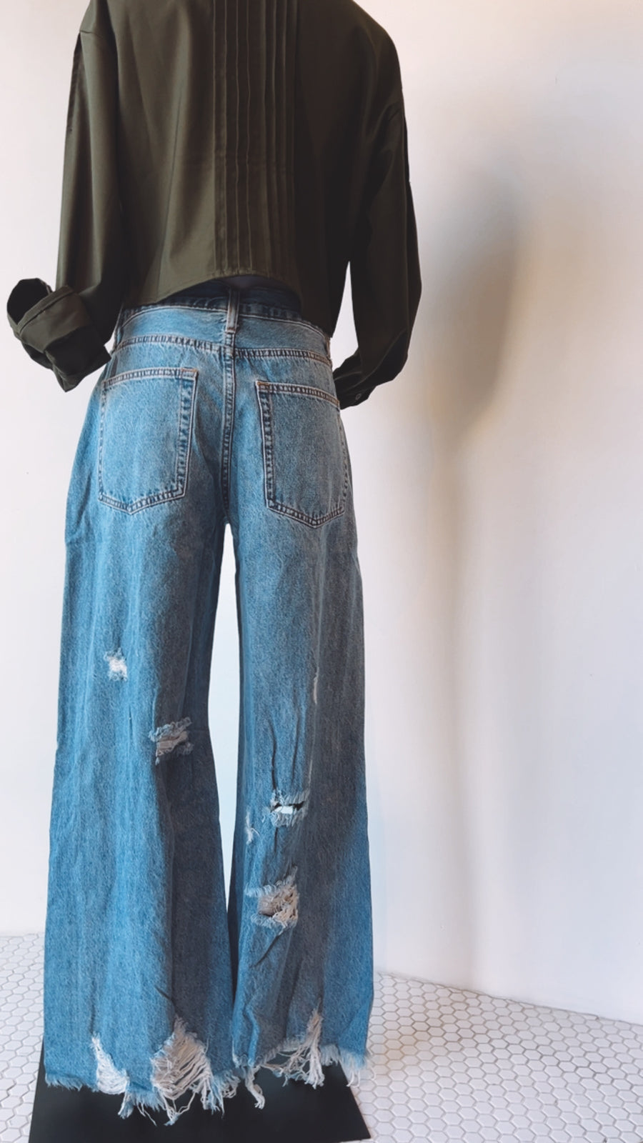 Distressed Wide Leg Denim