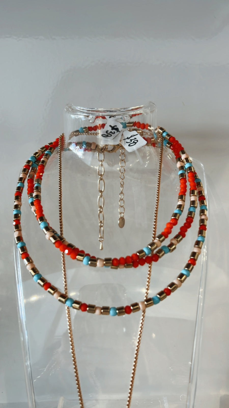 Double Layer Bead Necklace in Red