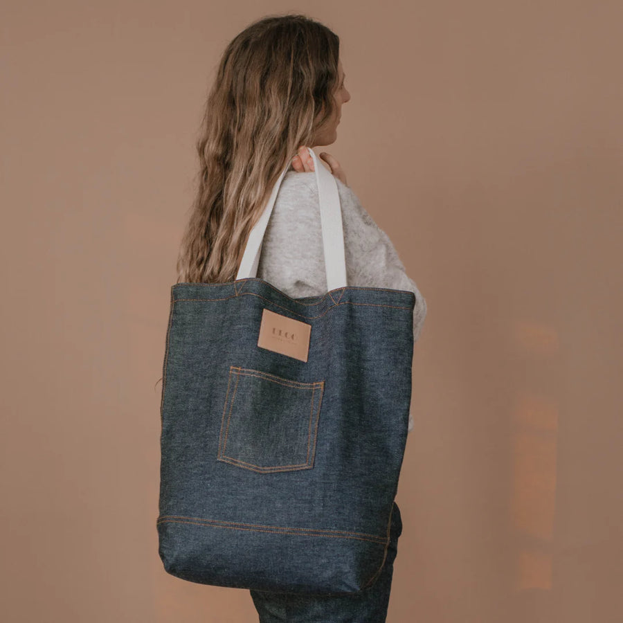 Deco Denim Natural Handle Tote Bag