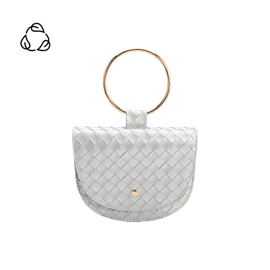 Woven Ring Handle Bag in Silver