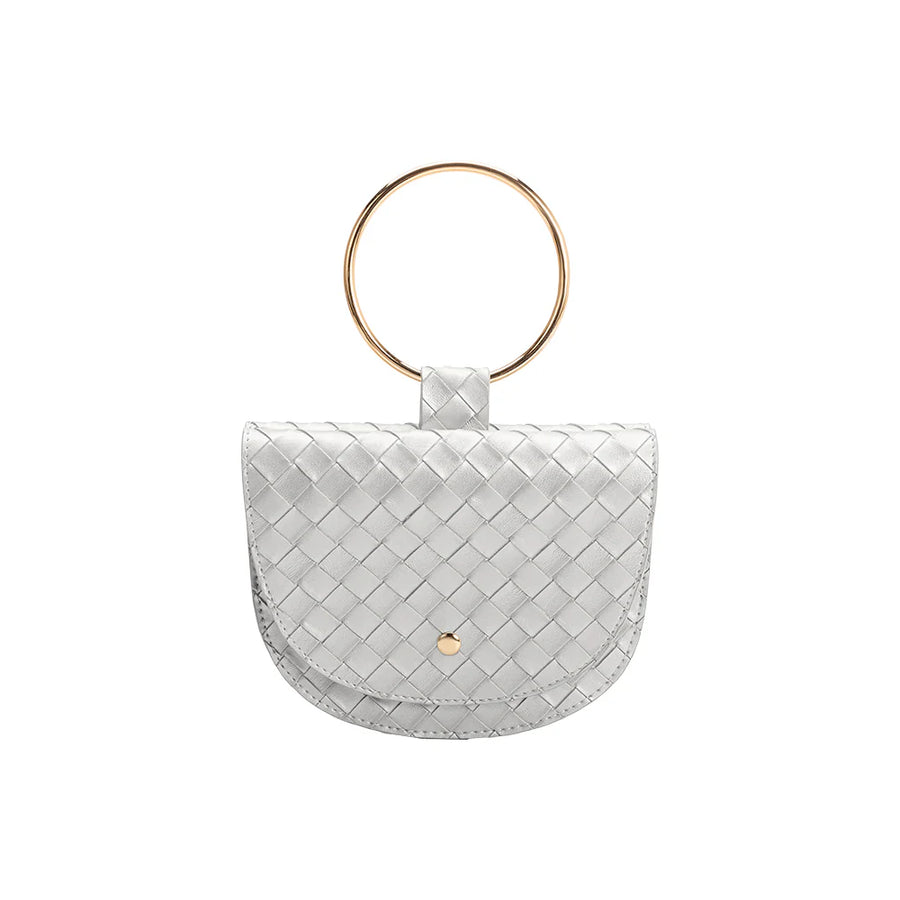 Woven Ring Handle Bag in Silver