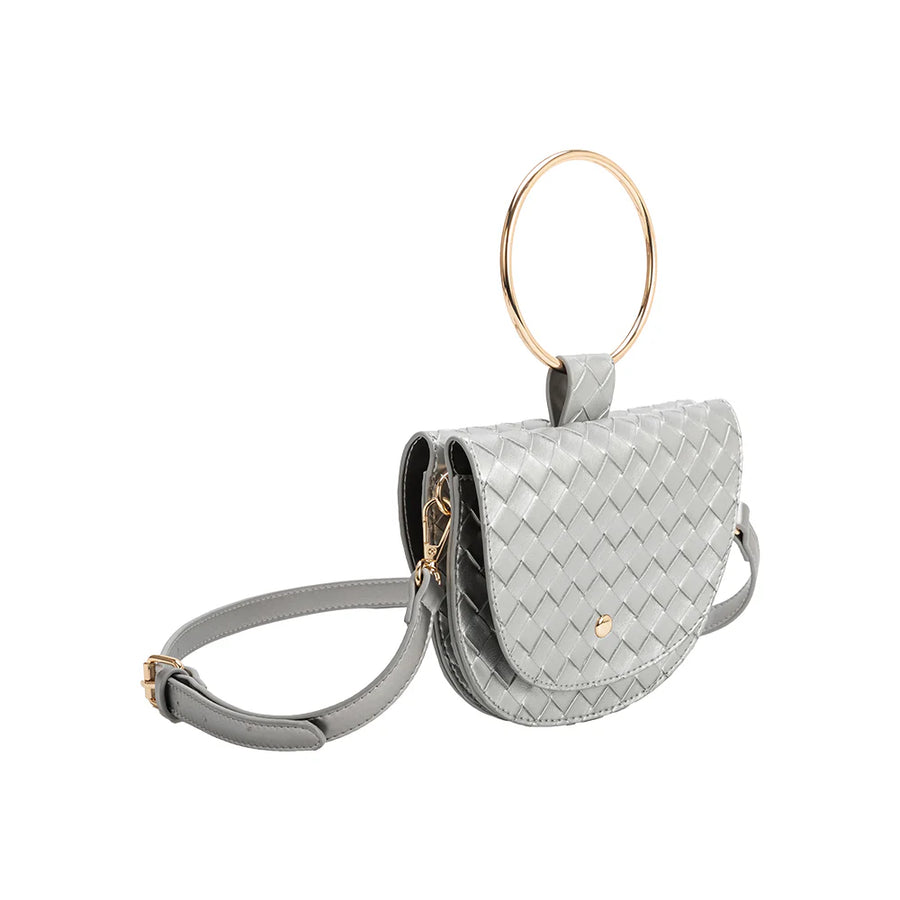 Woven Ring Handle Bag in Silver